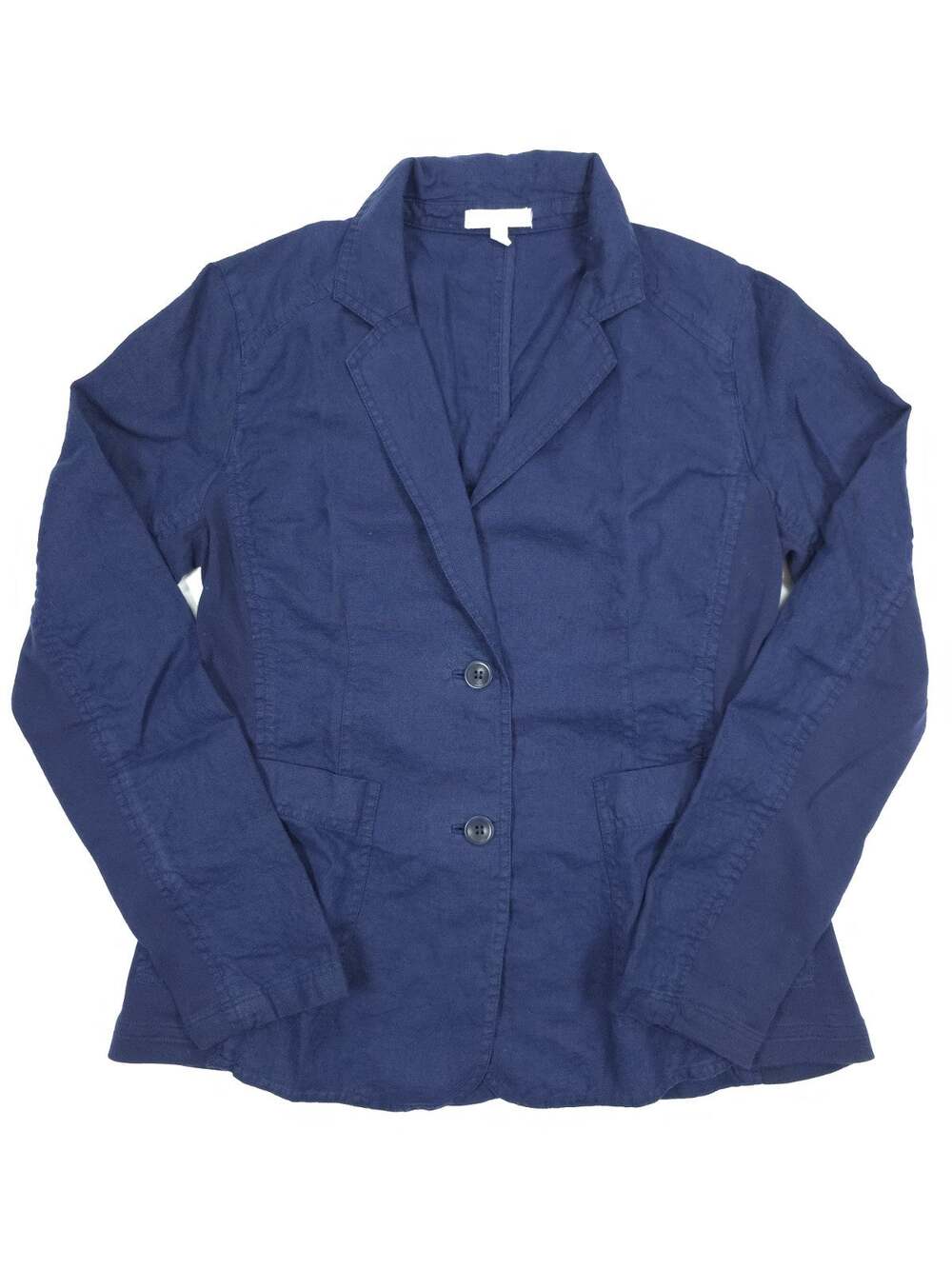 Eileen Fisher Navy Irish Linen Organic Cotton Blazer Knit Panel Jacket XS Luxury